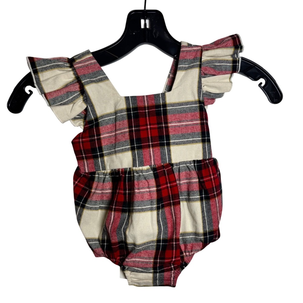 Mumu Mini Baby Red Plaid Ruffle Bubble Romper 0-3M Cotton New